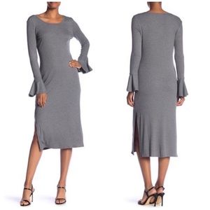 1. State Ribbed Bell Sleeve Midi Dress Grey XS